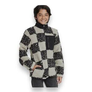 Art Class Boys Zip Up High Pile Fleece Jacket Plaid Color Blocking, size M